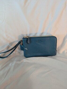 COACH Turquoise Double Zipper Wristlet